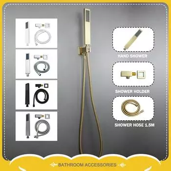 Латунный квадратный ручной душ, хром/черный/золотой/серый/белый, настенный ручной душ с металлическим кронштейном для шланга 150 см
