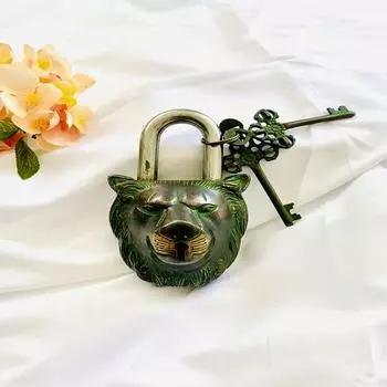 Латунный лев Винтажный функциональный замок с двумя ключами, уникальный замок для животных, навесной замок, антикварные замки, аппаратные аксессуары, латунные замки