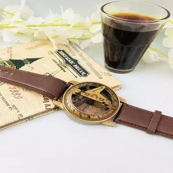 Латунный морской солнечный часы с кожаным ремешком, штампованный наручный компас для навигационных наручных часов
