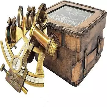 Латунный навигационный инструмент Секстант Морской навигационный секстант в кожаном футляре Механизм замедленного движения