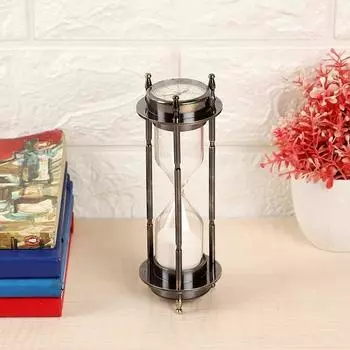 Латунный песочный таймер ручной работы на 5 минут, песочные часы, песочный таймер с компасом, античная отделка, красивый, идеально подходит для приготовления чая, йоги, лучший подарок