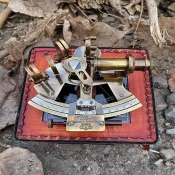 Латунный рабочий секстан I в красивом кожаном футляре I Finish - Навигационный секстан, подарок папе, подарок на юбилей