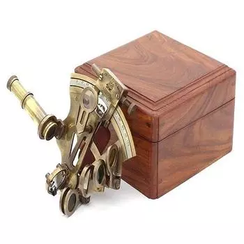 Латунный секстан Royal Navy 10,16 см, античная патина, с деревянным футляром для хранения