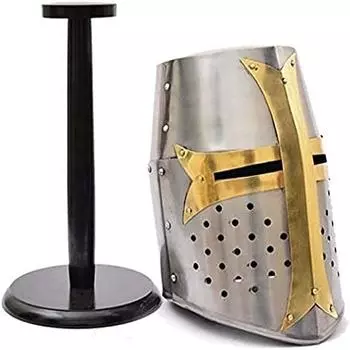 Латунный шлем крестоносца | Средневековые металлические рыцарские шлемы | ПРЕМИУМ КАЧЕСТВО с КОЖАНОЙ ПОДКЛАДКОЙ