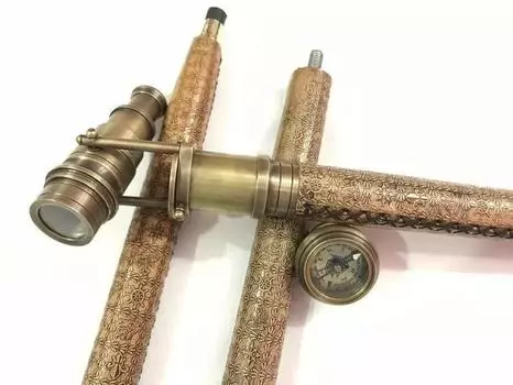 Латунный скрытый телескоп ручной работы, трость, кожаные трости с гравировкой и компасом 39 Inch коричневый