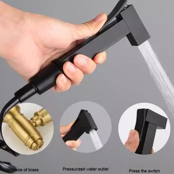 Латунный смеситель для биде, одиночный кран для холодной воды, ручной душевой набор для биде, распылитель для унитаза, распылитель Shattaf, гигиенический душ, черный чёрный