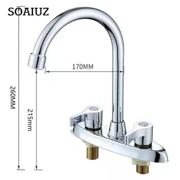 Латунный смеситель для кухни с двумя отверстиями, поворотный смеситель для мойки с горячей и холодной водой, керамический смеситель для раковины, кухонный кран CHINA