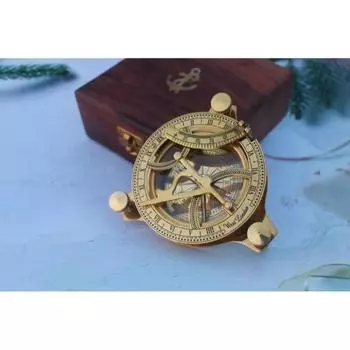 Латунный солнечный компас, персонализированный солнечный компас, 4-дюймовый уникальный компас с деревянной коробкой, индивидуальный гравированный компас, идеальный для подарка