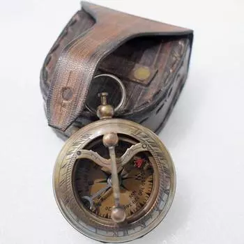 Латунный солнечный компас с кожаным футляром – 6 см морской навигационный инструмент, морской подарок, портативные карманные солнечные часы как