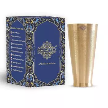 Латунный стакан для ласси с тиснением, посуда для напитков и столовая посуда для ласси, молока и воды, высота – 8 дюймов, объем – 1100 мл