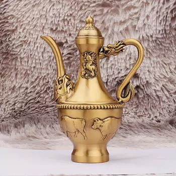Латунный винный горшок, бутылка, мини-винтажный стиль, небьющиеся твердые чайники, кувшин для воды для