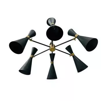 Латунный винтажный потолочный светильник середины века, 6-рожковый, 12 - легкая итальянская люстра Sputnik в стильновском стиле - ручная работа