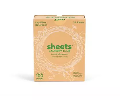 Laundry Detergent Sheets Fresh Linen Scent Ultra Concentrated Hypoallergenic More Cleaning Power Than and Pods 50 Loads Compostable Earth Friendly