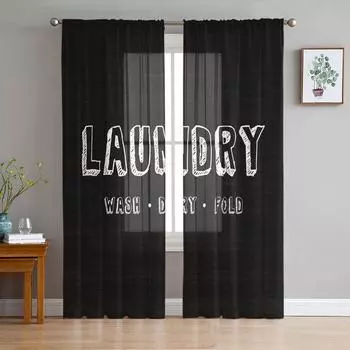 Laundry Room Text Window Treatment Tulle Modern Sheer Curtains for Kitchen Living Room the Bedroom Curtains Decoration W135 x H114cm