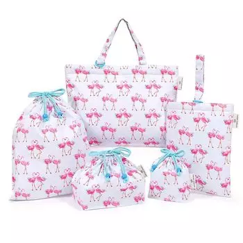 LAURA ASHLEY Детский сад Входная обувь для занятий в детском саду Завязка на шнурке Pretty Flamingo N8148700 Набор из 5 предметов, Девочки, Подготовка, Сумка, Чехол, Дети,