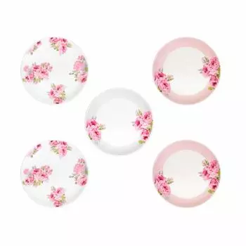 Laura Ashley Тарелка для торта, средний диаметр, 5 предметов, набор столовых приборов, розовая тарелка с цветочным узором, подарок для женщин, стильные тарелки и