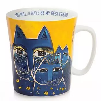 Laurel Burch [A2678] - Кружка фарфоровая Laurel Burch желто-синяя многоцветная (коты) - 10x9см (430 мл)