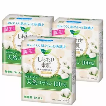 Laurier Happy Bare Skin Liner Натуральный хлопок 54 шт. x 3 комплекта [Оптовая закупка] (162 шт.)