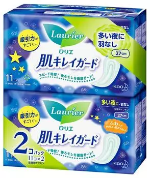 Laurier Skin Beautiful Guard Overnight Wingless 27cm 11 pieces x 2 pack