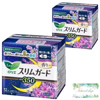 Laurier Slim Guard Lavender scent with wings 35cm 350 12 pieces x 2 pieces Total 24 pieces Kao Especially for heavy nights Bulk purchase with bonus