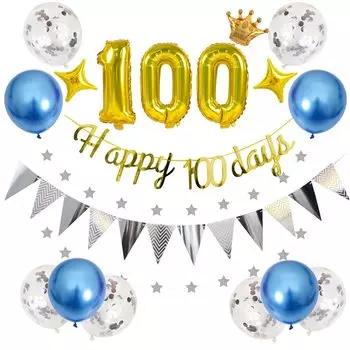 Lausatek 100 Days Celebration Decoration First Food Decoration Воздушный шар HAPPY 100 DAYS Набор воздушных шаров Гирлянда Фотография Юбилейное украшение Девушки
