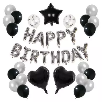 Lausatek Украшение воздушными шарами на день рождения Воздушный шар Гирлянда на день рождения Воздушный шар в форме сердца Конфетти Украшение воздушными шарами на праздник Сюрприз Серебряный Черный Вечеринка