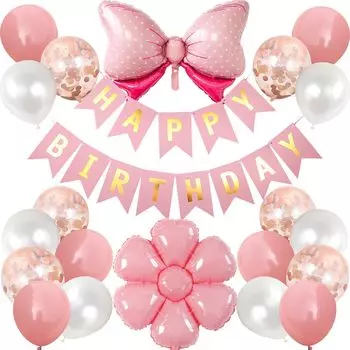 LausatekBalloonBalloon Набор украшений HAPPY Гирлянда Бант Цветочное украшение Сюрприз Юбилей Празднование Милый Розовый
