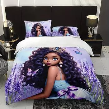 Комплект постельного белья Lavender Girl Kawaii, комплект постельного белья, односпальный, двуспальный, домашний декор для девочек, детский, с рисунком милого кота, комплект пододеяльников EU Single 135x200cm