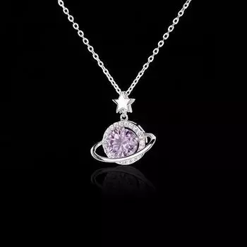 Lavender Star 925 Silver Zircon Necklace: Versatile, Luxurious, Advanced Niche Design 925 Silver светло-фиолетовый