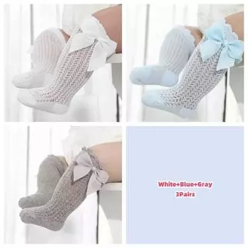 Lawadka 3Pairs/Set Infant Long Socks for Baby Girls And Boys Bow Cotton Summer Mesh Newborn Toddler Knee High 0-2Years Socks 0-12month(S)