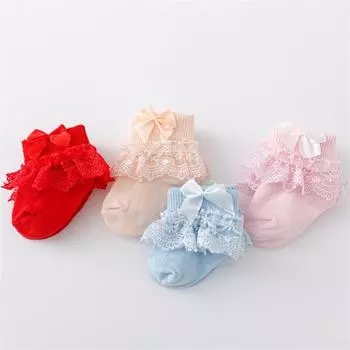 Lawadka 4Pairs/set Infant Girls Socks Cotton Lace Bow Newborn Baby Socks For Girls Beauty Princess Sock Spring Autumn 0 to 24M 0-9M(S)