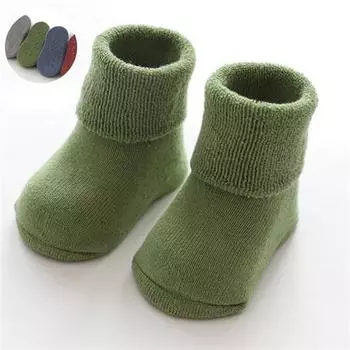 Lawadka Newborn Baby Socks For Boys Terry Anti Slip Socks for Baby Winter Warm Thick Infant Toddler Girl Boy Socks Solid 0-36M 0-6Month(XS)