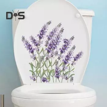 Лавандовая наклейка на унитаз, съемная самоклеящаяся водостойкая ПВХ гостиная, ванная комната, настенное искусство фиолетового цвета, цветок, украшение для крышки унитаза, наклейка Little Flower
