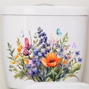 Лавандовые цветы бабочки стикер для унитаза съемный самоклеящийся водонепроницаемый ПВХ гостиная настенное искусство ванная комната крышка унитаза B