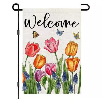 Лавандовые садовые флаги 12x18 дюймов двухсторонние наружные весенние цветы приветственный знак праздничные украшения для двора на открытом воздухе One Size