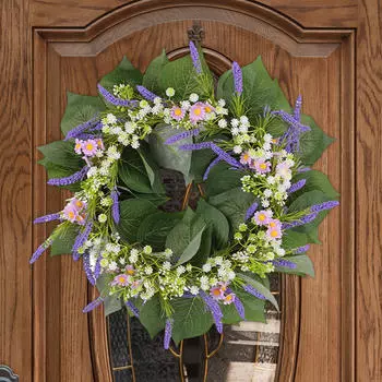 Лавандовый венок, цветочный обруч, праздничные атрибуты, всесезонные венки, искусственная гирлянда для входной двери