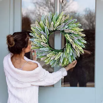 Лавандовый весенний венок перед входной дверью 50 см, свадебный искусственный цветок для фермерского дома