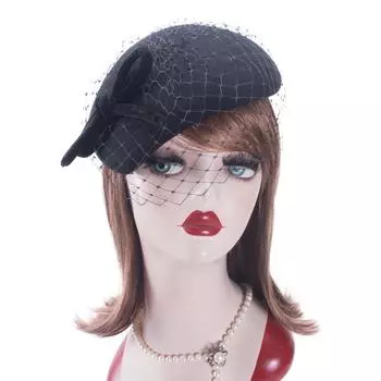 Lawliet Teardrop Luxe Black Velvet Beret Женская винтажная шерстяная фетровая вуаль-шапочка с узлом и вуалью Tam Casque Коктейльная шляпа T497