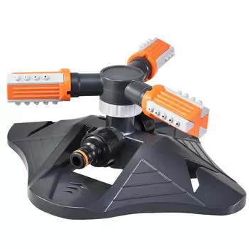 Lawn Sprinkler 3 Arm Nozzles 360 degrees Auto Rotating Irrigation Water Sprinkler for Yard Garden Orange
