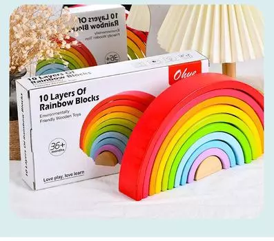 Layer Ten Wooden Rainbow Arch Block Set For Kids Educational Play Toys Gift