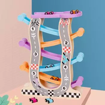 Layer Wooden Six Track Car Children Stem Toy Cognitive Skills Creative Play