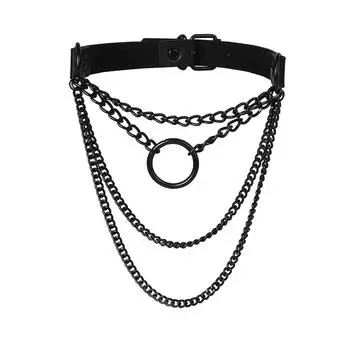 Layered Chain Punk Choker Collar Goth Pendant Necklace Women Leather Gothic Jewelry Accessories