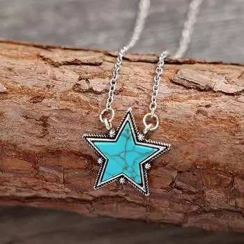 Layered Chain Turquoise Star Pendant Zinc Zinc Alloy Hip-hop Clavicle Chain Jewelry Accessories Style B