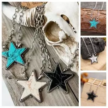 Layered Chain Turquoise Star Pendant Zinc Zinc Alloy Hip-hop Clavicle Chain Jewelry Accessories Style A