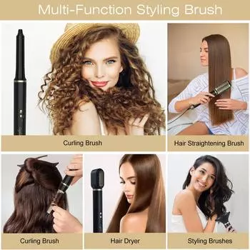 Layhou 8IN1 Фен Щетка для укладки волос Расческа для выпрямления волос Завивка волос Электрические волосы EU Plug чёрный