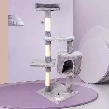 Лазалки для кошек деревянные мягкие плюшевые тканевые домики для кошек на дереве 4-х уровневые башни для квартиры сизалевая платформа для прыжков забавные игрушки для котят чёрный