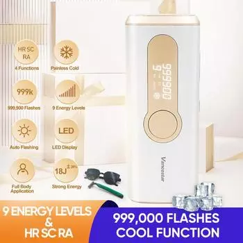 Лазерная эпиляция Vancostar 999900 Flash Cool, омоложение, лечение прыщей для дома, триммер для бикини, IPL-эпилятор, косметическое устройство белый