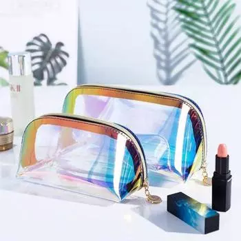 Лазерная косметичка, косметическая полукруглая дорожная сумка для хранения, портативная прозрачная сумка для туалетных принадлежностей в форме пельменей