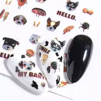 Лазерная наклейка для ногтей 4D INS, наклейка на резинку для ногтей, лазерная двухцветная голова кошки, собаки, Мадонна, мультфильм