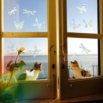 Лазерная ослепительная бабочка стрекоза стеклянная дверь и оконный фон ландшафтный дизайн декоративные наклейки на окна 20.5*30cm*2PCS/fun-i005